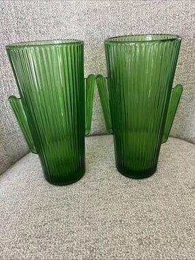 2 vintage Libby’s cactus cooler saguaro cactus highball glasses 7” 16 ounce